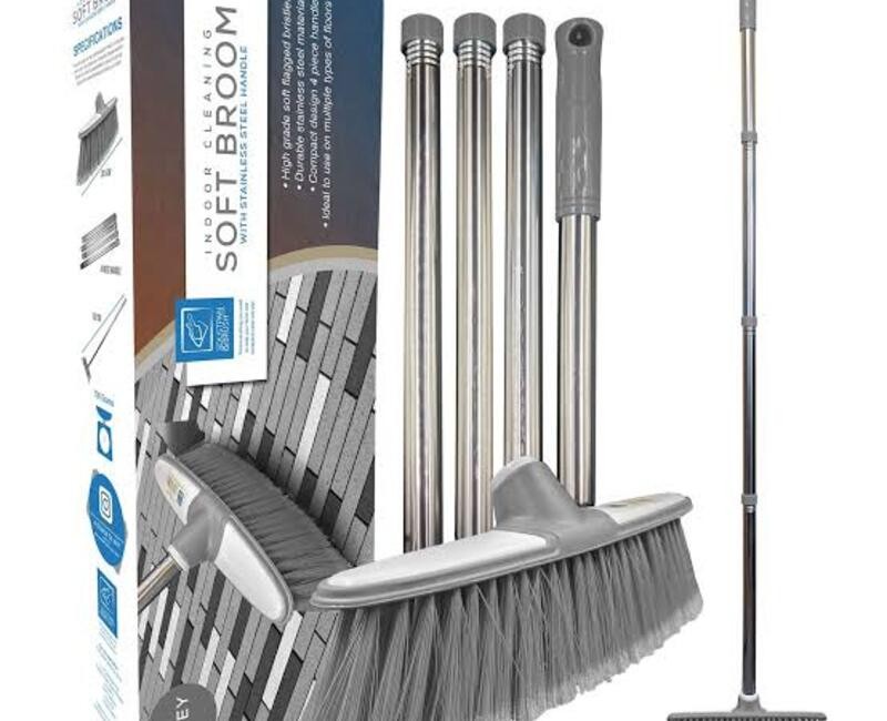 Indoor Broom With 4-Piece Stainless Steel Handle