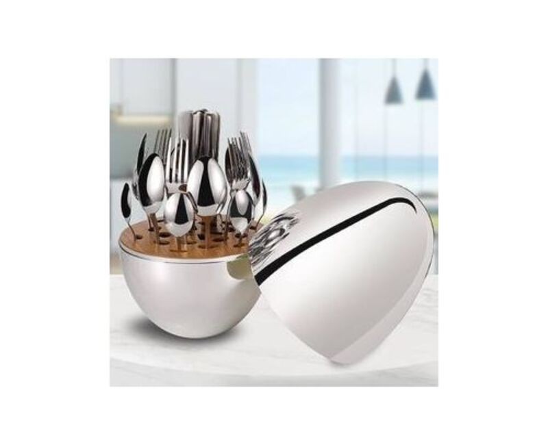 SILVER-PLATED STAINLESS-STEEL CUTLERY 24 PCS SET-WITH RACK