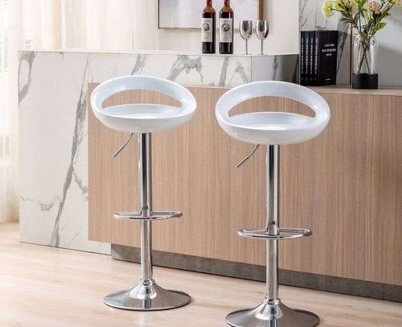 GLOSSY ROUND SWIVEL COUNTER HEIGHT BAR STOOL SET OF 2 -WHITE