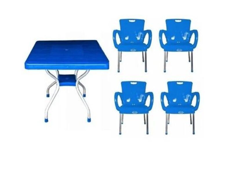 PLASTIC CHAIR WITH ARMS & ALUMINUM LEGS & IRON LEGS TABLE