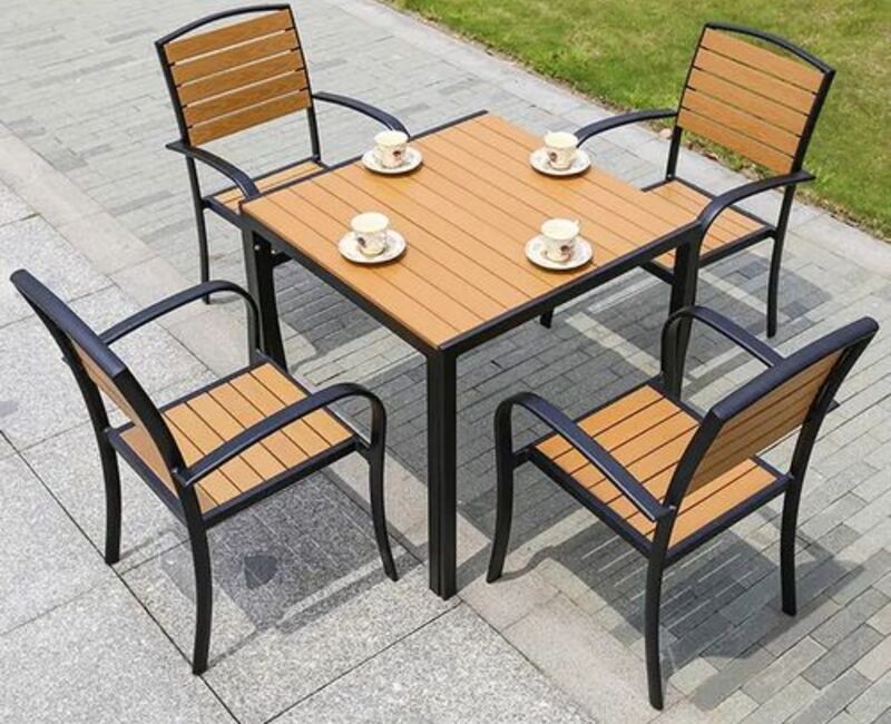 OUTDOOR WOODEN TABLE AND CHAIR SET (BY 4)